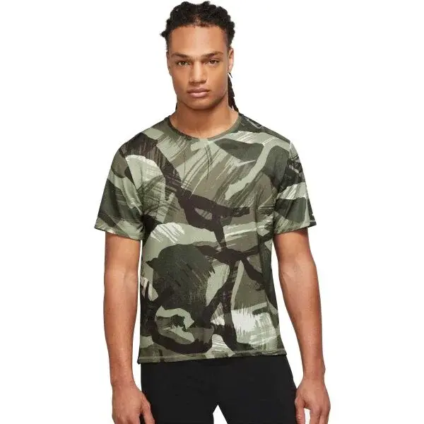 Nike NK DF MILER TOP SS CAMO Pánske bežecké tričko, khaki, veľkosť