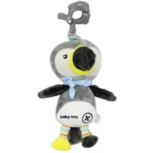 BABY MIX TUKAN Plyšová hračka s hracím strojčekom a klipom, sivá, veľkosť