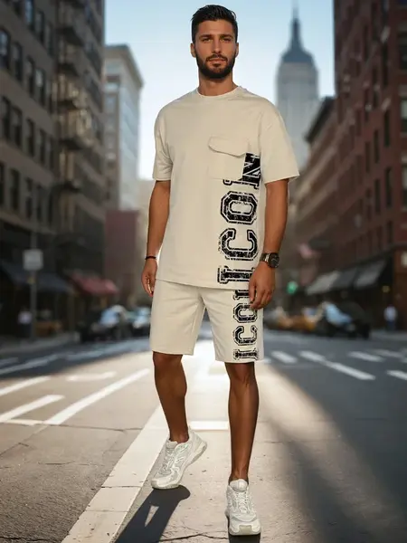 Komplet męski z nadrukiem khaki Dstreet