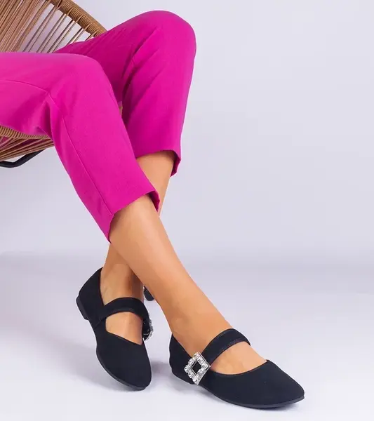 Gemre Black ballerinas adorned with a buckle with crystals Demetra