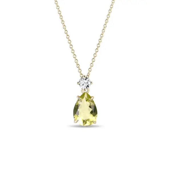 Zlatý náhrdelník s lemon quartzem a briliantem KLENOTA