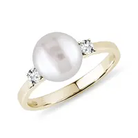 Zlatý perlový prsten s diamanty KLENOTA