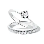 Snubní a zásnubní prsten s diamanty v bílém zlatě KLENOTA