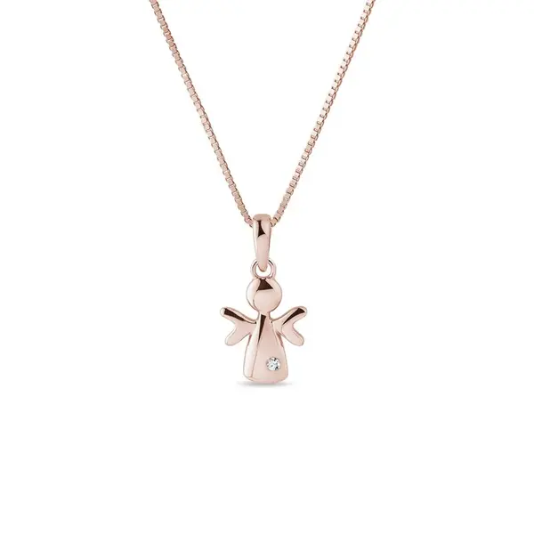 Náhrdelník ve tvaru anděla s diamantem v růžovém zlatě KLENOTA