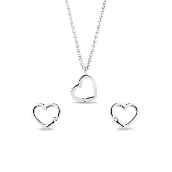Súprava diamantových šperkov z bieleho zlata v tvare srdca KLENOTA