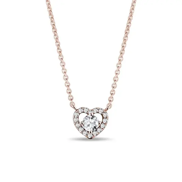Diamantový náhrdelník srdce z ružového zlata KLENOTA