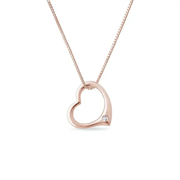 Náhrdelník v tvare srdca z ružového zlata s briliantom KLENOTA