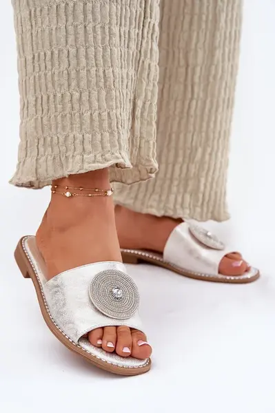 S. BARSKI Dámské Pantofle Na Plochém Podpatku S Ozdobou S.Barski