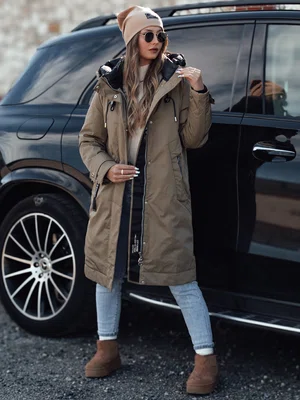 Kurtka damska przejściowa ELEGANTI długa z kapturem beżowa Dstreet