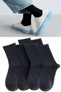 77603 Dewberry Set of 6 Pairs Tennis Length Plain Socks-BLACK