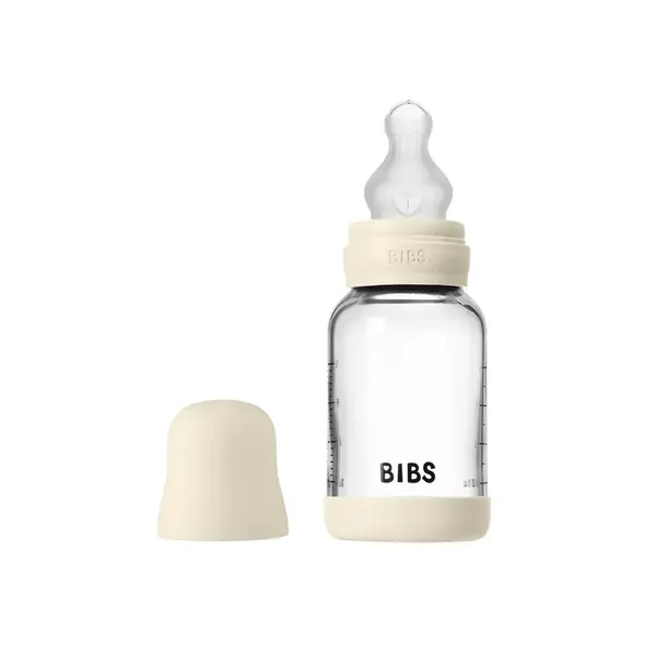 BIBS antikoliková sklenená fľaša so silikónovým cumlíkom 120ml - Ivory