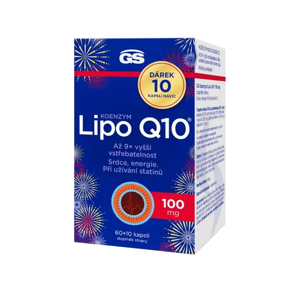 GS Koenzym Lipo Q10 100 mg, 60+10 kapslí NAVÍC, dárkové balení 2025