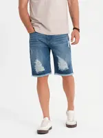 Ombre Men's short denim shorts with rips and holes - blue