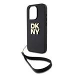 Zaní kryt DKNY PU Leather Stack Logo Wrist Strap pro Apple iPhone 14 Pro Max, černá