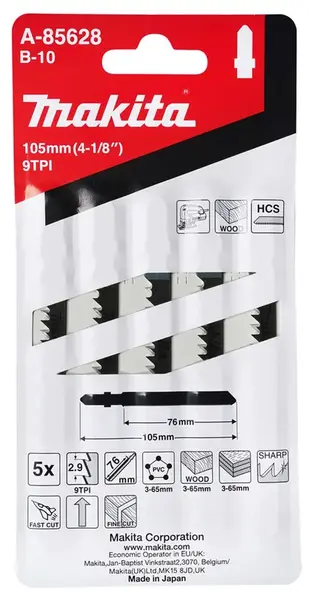 Makita Príslušenstvo - Súprava pílových plátkov 9 TPI, dĺžka 105 mm, 5 ks A-85628