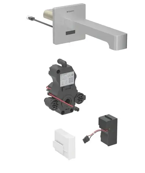 Geberit Brenta - Elektronický umyvadlový ventil pod omítku, síťové napájení, easy to clean, kartáčovaná nerez 116.291.SN.1