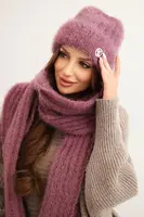 Kesi Dámský komplet čepice a dlouhého šály z měkké příze tmavě růžový