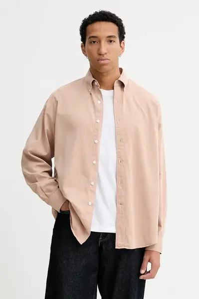 Košeľa Filippa K béžová farba, voľný strih, s golierom button-down, 31468