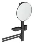 Ideal Standard ALU+ - Zrcadlo s držákem ručníků, poličkou a pohárkem na kartáčky a pastu, hedvábná černá BD588XG