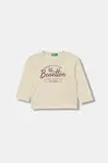 Dětské bavlněné tričko s dlouhým rukávem United Colors of Benetton béžová barva, s potiskem, 3ATNG10KT
