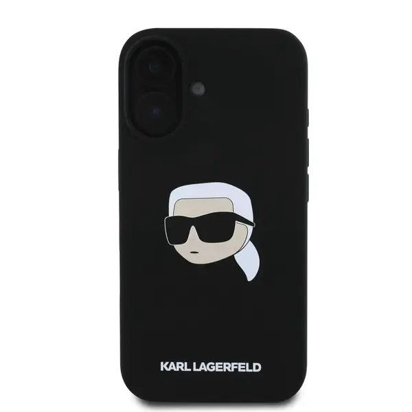 Zadní kryt Karl Lagerfeld Liquid Silicone Karl Head MagSafe pro Apple iPhone 16, černá