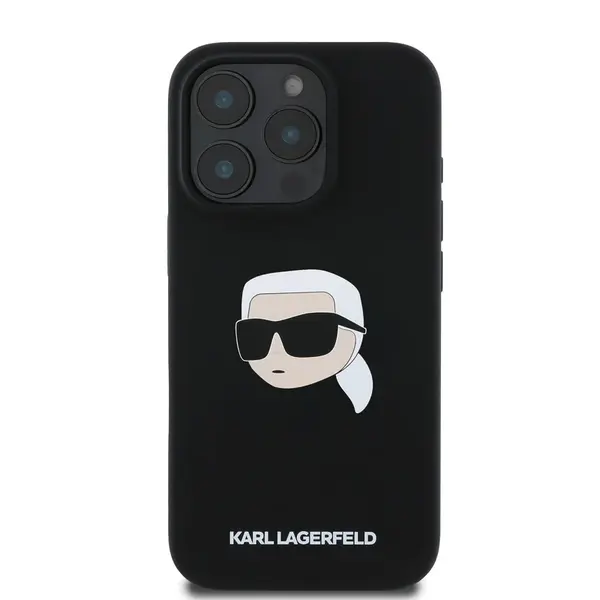 Zadní kryt Karl Lagerfeld Liquid Silicone Karl Head MagSafe pro Apple iPhone 16 Pro Max, černá