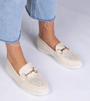 Gemre Beige eco-suede loafers with rhinestones Minilla