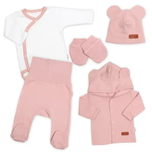 Bavlnená súprava pre bábätko do pôrodnice 5D, Made with love, pudrová, veľ. 56