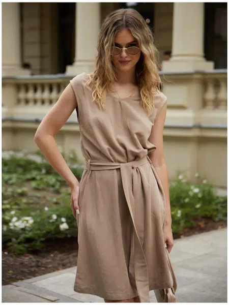 Edoti Midi dress, wide straps with linen