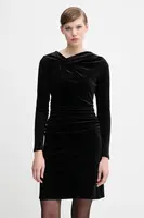 Velurové šaty Dkny černá barva, mini, přiléhavé, DD5V1M55