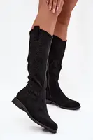 S. BARSKI Dámske Kozačky Sieťované Na Ploché Päty S Bar ski HY52 534 Čierne