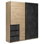 MID.YOU ŠATNÍ SKŘÍŇ S POSUVNÝMI DVEŘM, šedohnědá, dub artisan, 175/205/61,5 cm