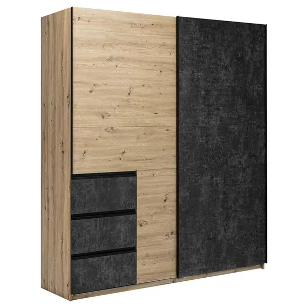 MID.YOU ŠATNÍ SKŘÍŇ S POSUVNÝMI DVEŘM, šedohnědá, dub artisan, 175/210/61,5 cm