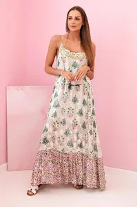 Kesi Włoski Dámské šaty na ramínka ze světlé viskózy s volánem fialka