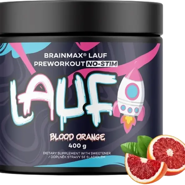BRAINMAX LAUF Preworkout, bez kofeinu, červený pomeranč 400 g