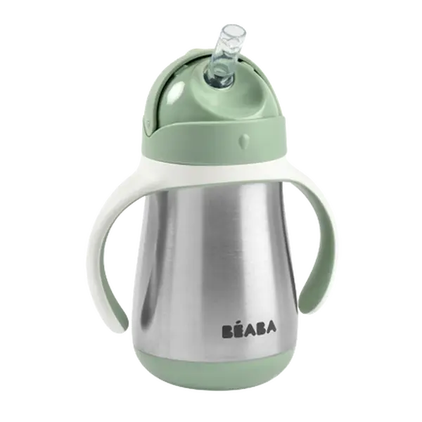 BEABA Hrnek termoizolační s brčkem nerez Sage Green 250 ml