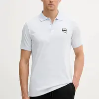 Bavlněné polo tričko Karl Lagerfeld pánské, modrá barva, s aplikací, 553224.745710