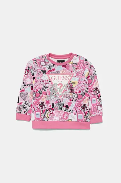 Dětská bavlněná mikina Guess růžová barva, vzorovaná, K5YQ02 KA6R4