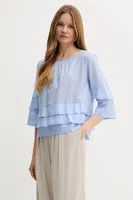 Bavlněná halenka Sisley dámská, modrá barva, hladká, 5HO1LQ08T