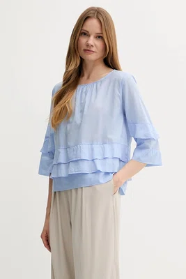 Bavlněná halenka Sisley dámská, modrá barva, hladká, 5HO1LQ08T