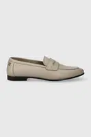 Kožené mokasíny Tommy Hilfiger ESSENTIAL LEATHER LOAFER dámské, béžová barva, na plochém podpatku, FW0FW07769