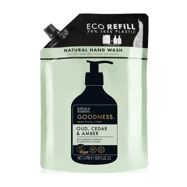 Baylis & Harding Tekuté mýdlo na ruce Oud, Cedr & Ambra náhradní náplň 1000 ml