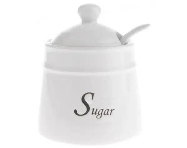 Cukřenka se lžičkou Sugar, bílá keramika