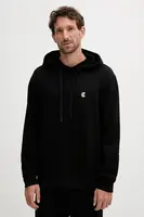 Bavlněná mikina Just Cavalli pánská, černá barva, s kapucí, hladká, 79OAIT06 CF500