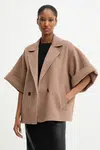 Vlněný kabát Weekend Max Mara PERA dámský, hnědá barva, oversize, 2525086021600