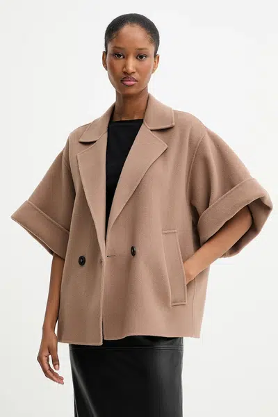 Vlněný kabát Weekend Max Mara PERA dámský, hnědá barva, oversize, 2525086021600