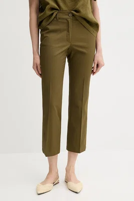 Kalhoty Sisley dámské, zelená barva, střih cigarette, medium waist, 4ENMLE02X