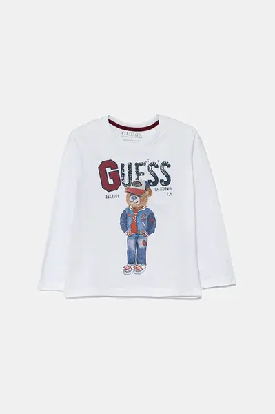 Dětské bavlněné tričko s dlouhým rukávem Guess bílá barva, N5YI23 K8HM4