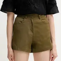Kraťasy Sisley dámské, zelená barva, high waist, 4ED4L901N