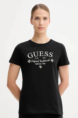 Bavlněné tričko Guess GLORIA dámské, černá barva, V5YI03 I3Z14